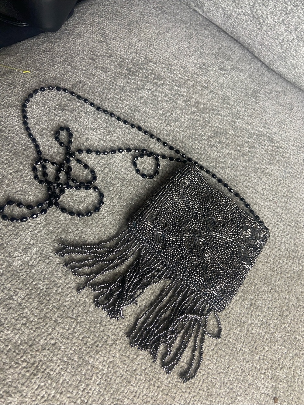 Moyna Hand  Beaded Black Fringe Crossbody Bag